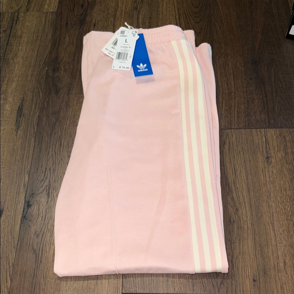 Adidas Light Pink Joggers with Cream Stripes